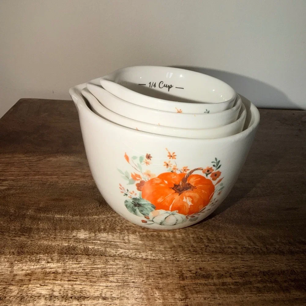 Ashland Pumpkin Measuring Cups Set Ceramic Nesting Cups Kitchen‎ Decor Farmhouse